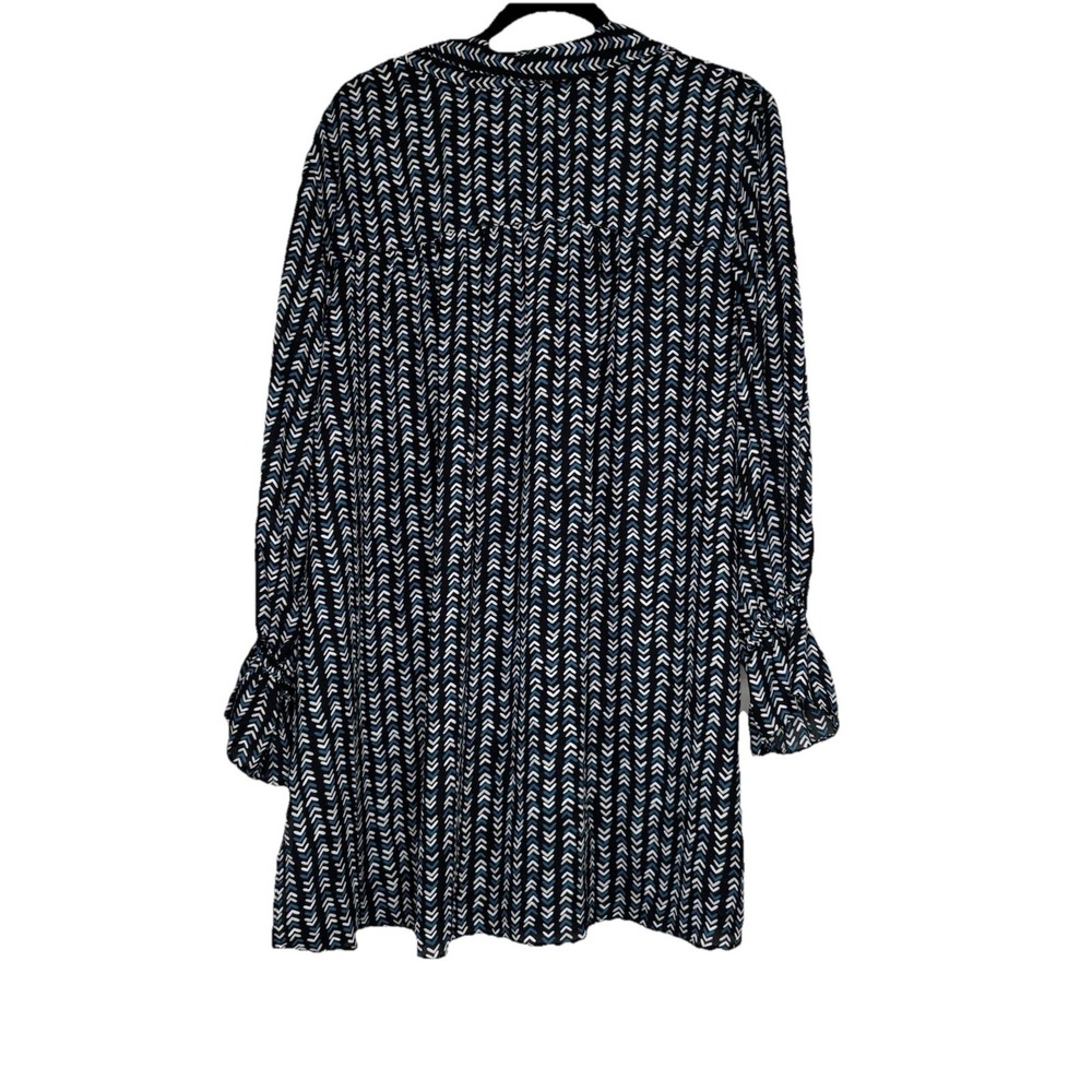 Avenue Long Tunic Short Dress 22/24 Balloon Long Sleeve Teal Black Chevron Print - Picture 2 of 9